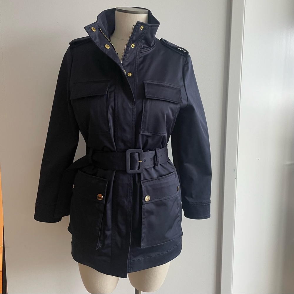 Kate Spade Navy Blue Trench Coat With Detachable Shearling Lining